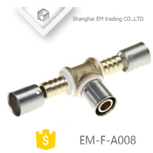 EM-F-A008 Verchromter Pressverbinder Messinggleicher T-Stück Fitting
